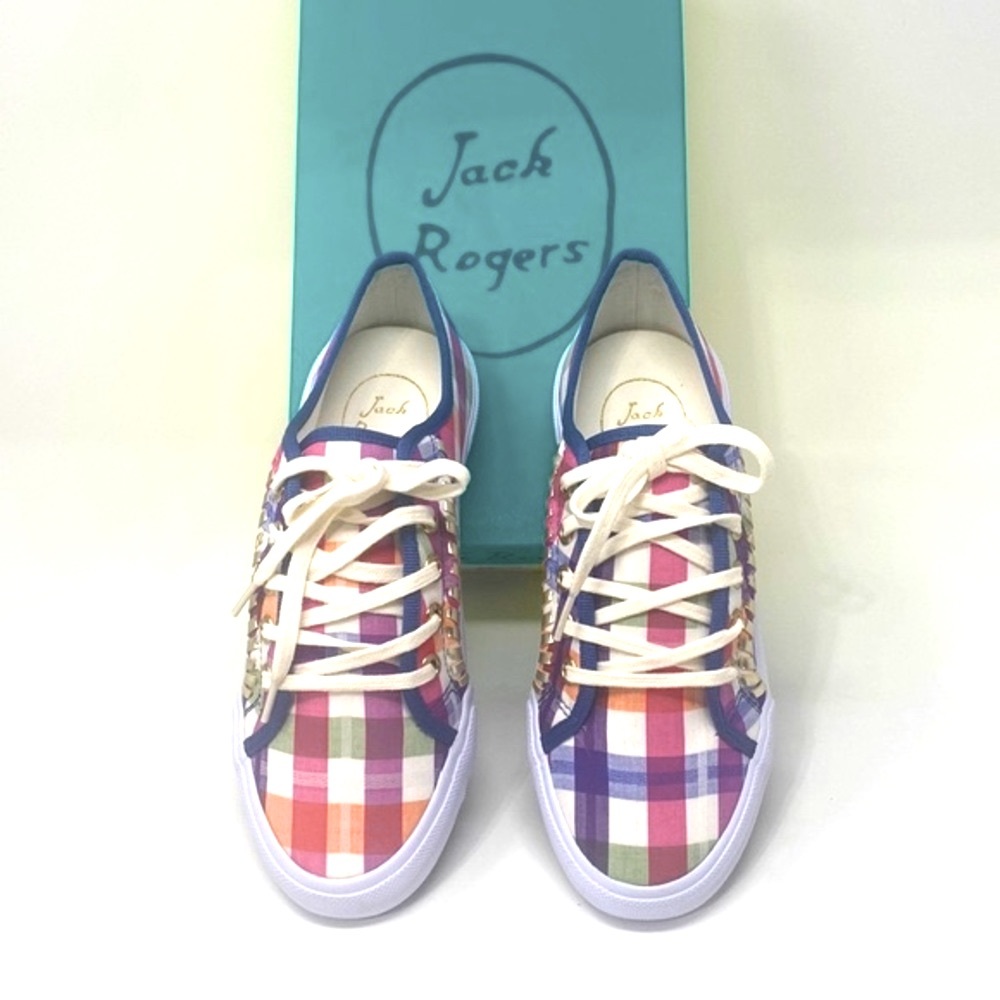 Jack Rogers Womens Carter Textile Plaid Sneakers 1" Platform Lace UP Size 6 NWOT